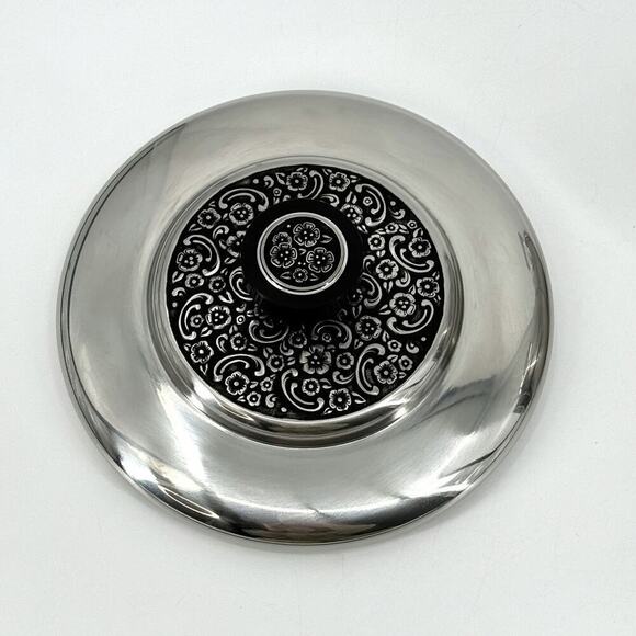 Oneida Custom 18/8 Stainless Ice Bucket MCM Ornate Floral Trim with Black Inlay - Picture 7 of 14